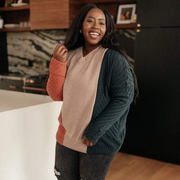 Women Top Sweater V-shaped Neckline Color Peach - Picture 5 of 6